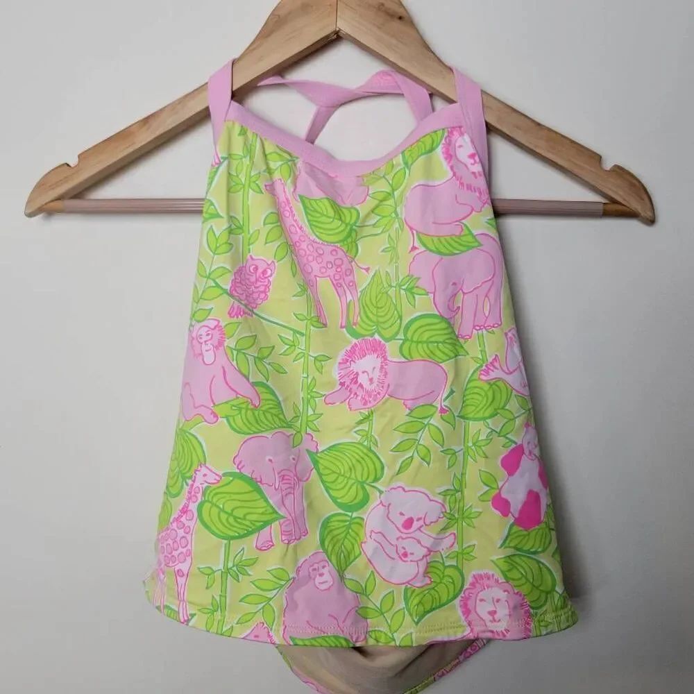 Lilly Pulitzer Swim Tankini Top Size 2 PinkโGreen San Diego Zoo Print Elephant G